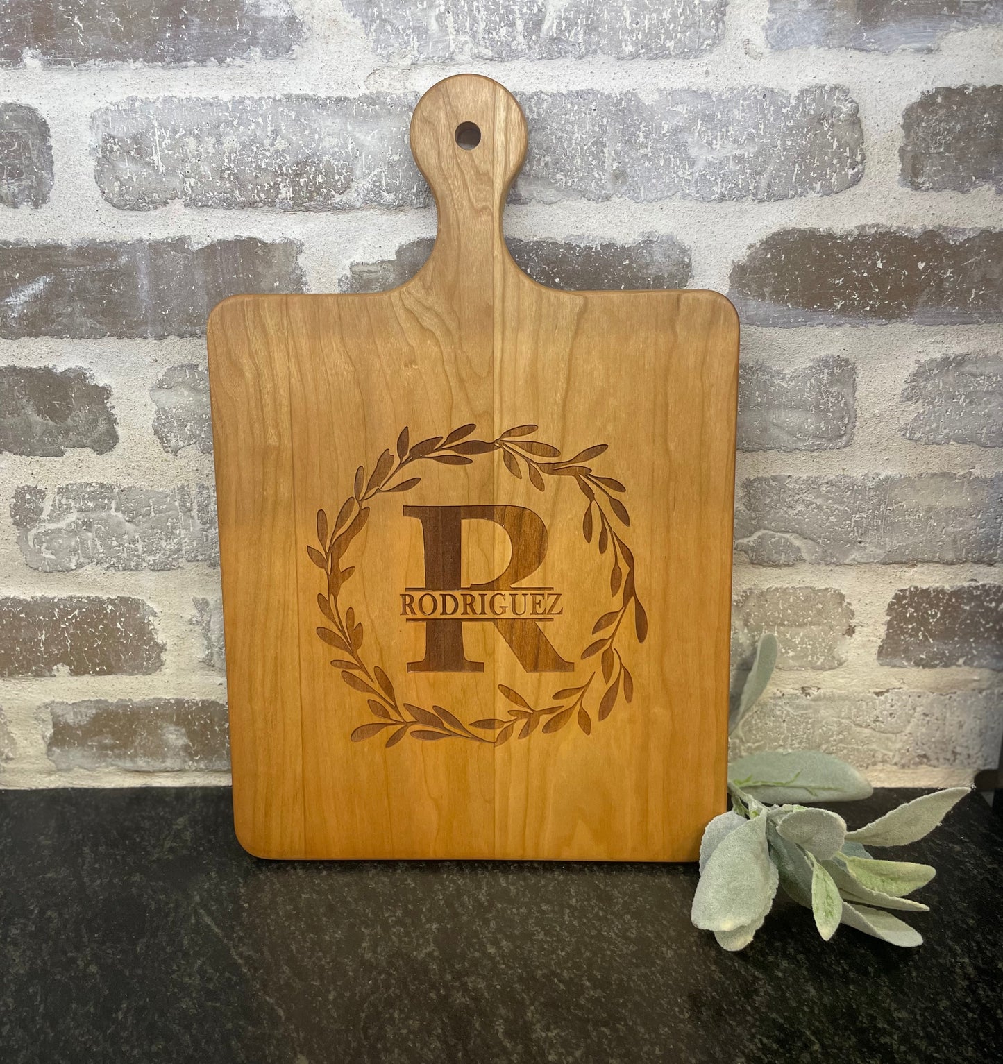 10.5" x 16" Personalized Handled Cutting Board - Walnut, Cherry or Maple