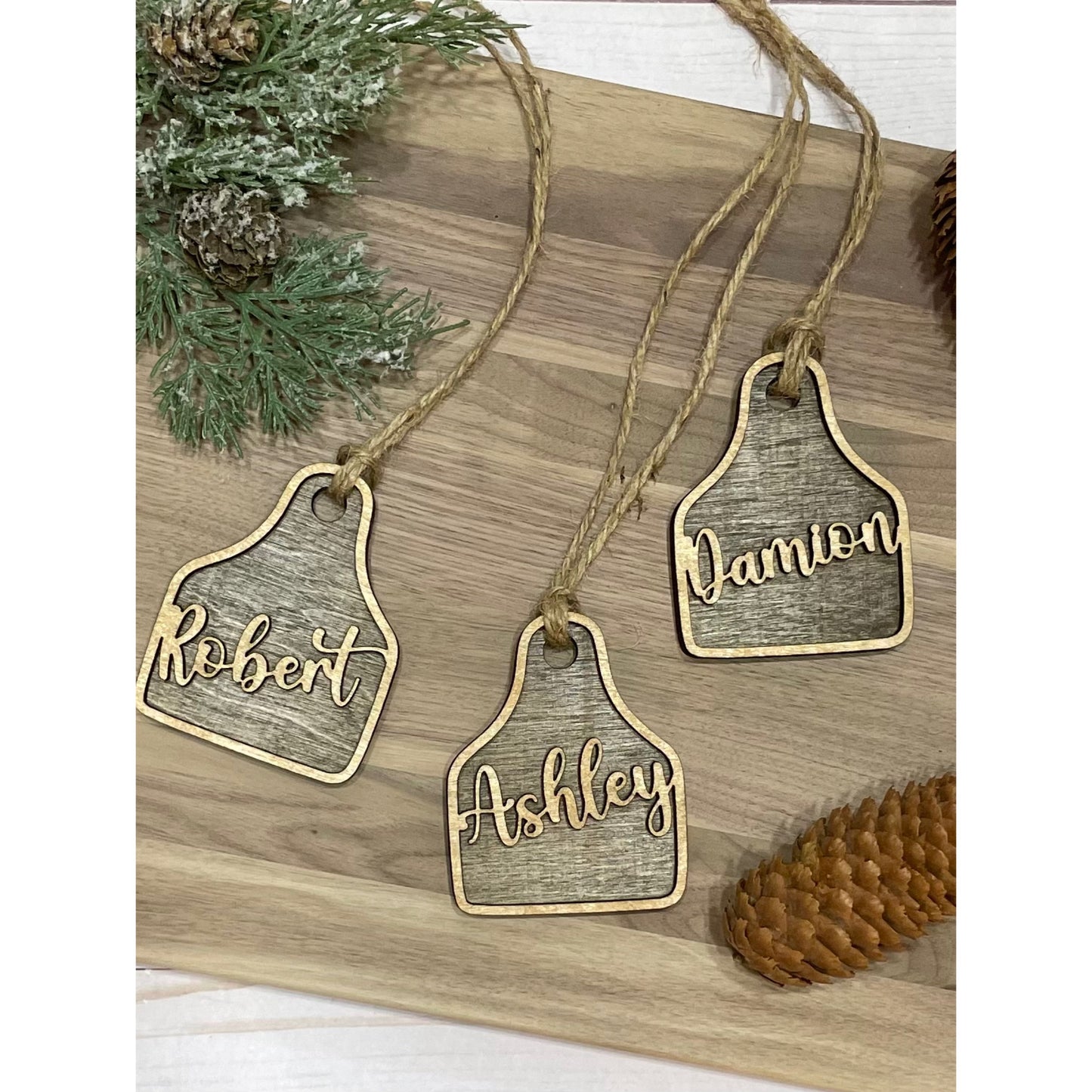 Merry Christmas Family Cattle Tag Ornament - Laser Engraved & Customized