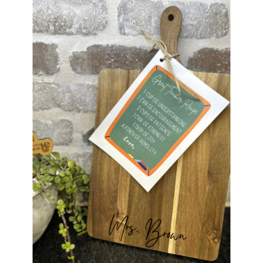 Teacher Appreciation - 16" x 9" Handled Acacia Cutting Board - Personalized with Name