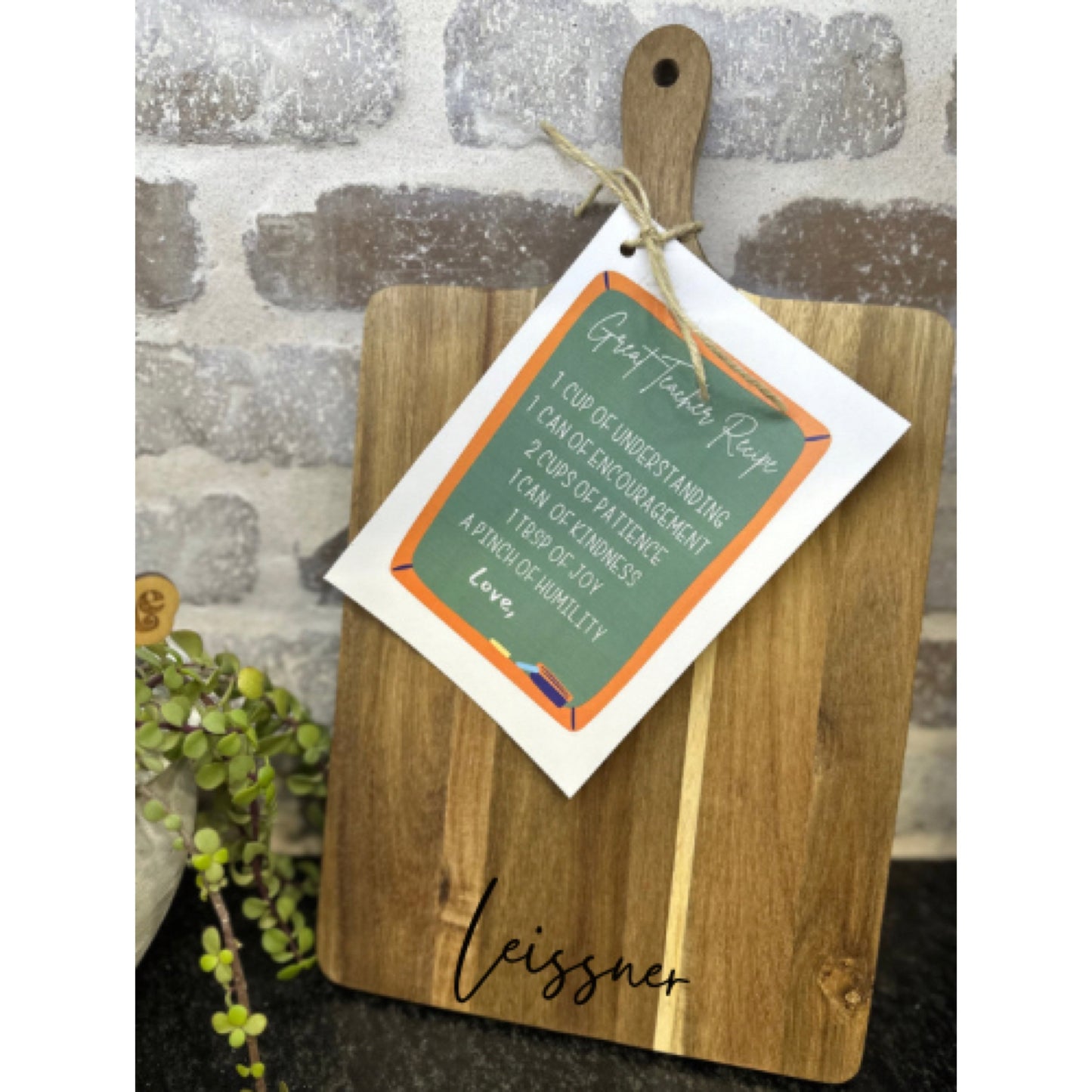 Teacher Appreciation - 16" x 9" Handled Acacia Cutting Board - Personalized with Name