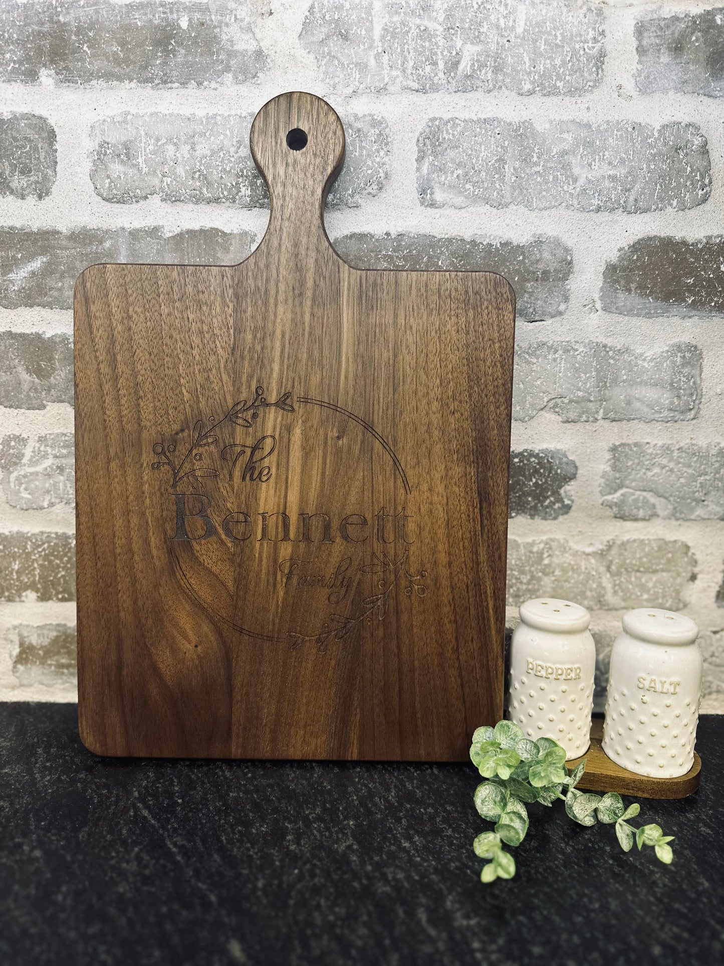 10.5" x 16" Personalized Handled Cutting Board - Walnut, Cherry or Maple