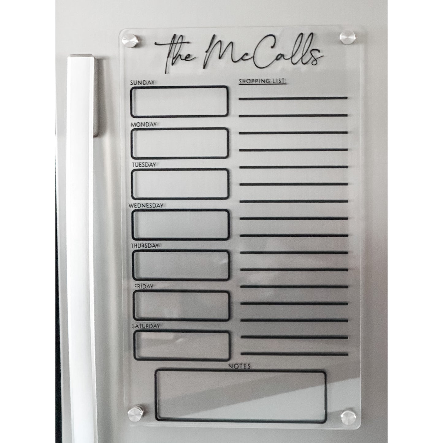 Acrylic Fridge Magnetic Meal Planner & Shopping List - Wet Erase - Dry Erase