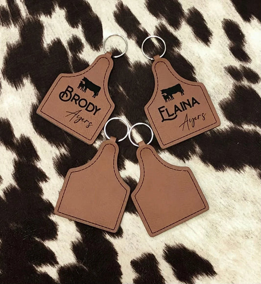 Cattle Tag Leatherette Keychain