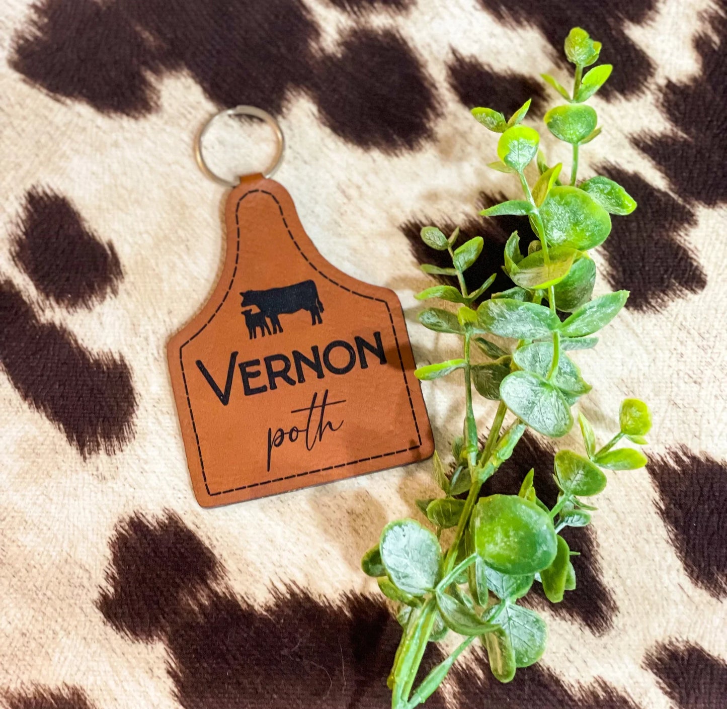 Cattle Tag Leatherette Keychain