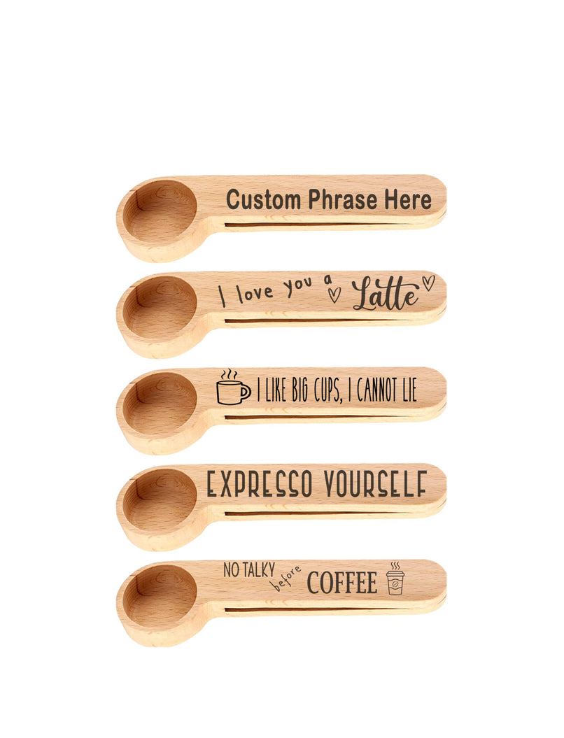 Let the Scoop do the Talkin' - Personalized Wood Coffee Scoop & Bag Clip - Laser Engraved