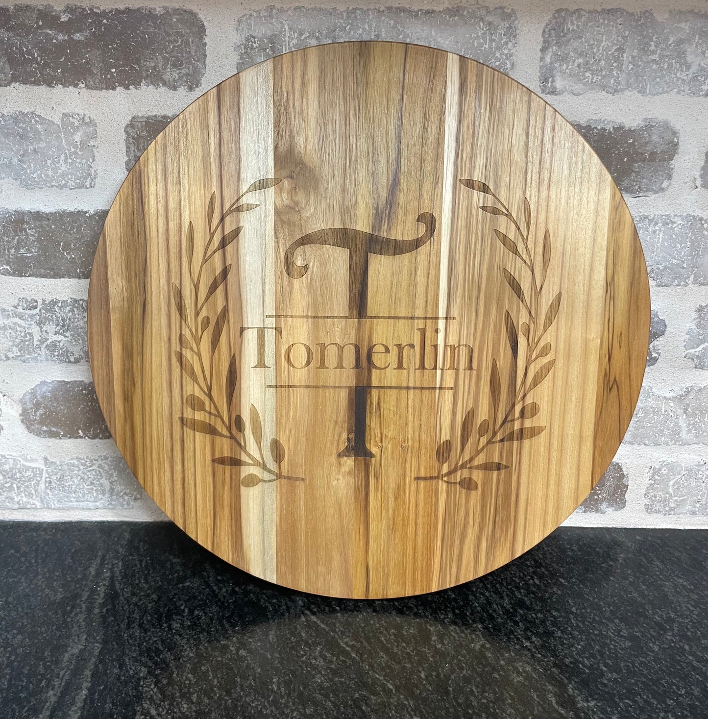 Teak Personalized Charcuterie Round Cutting Board - 15" x 1.25"